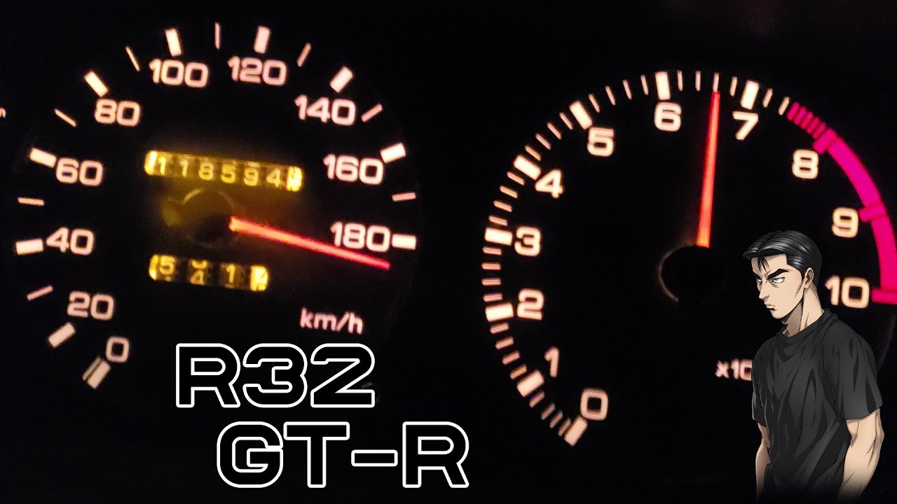 R32 GT-R. full acceleration test,cruise engine RPM,up to max speed. Initial D  (NISSAN)