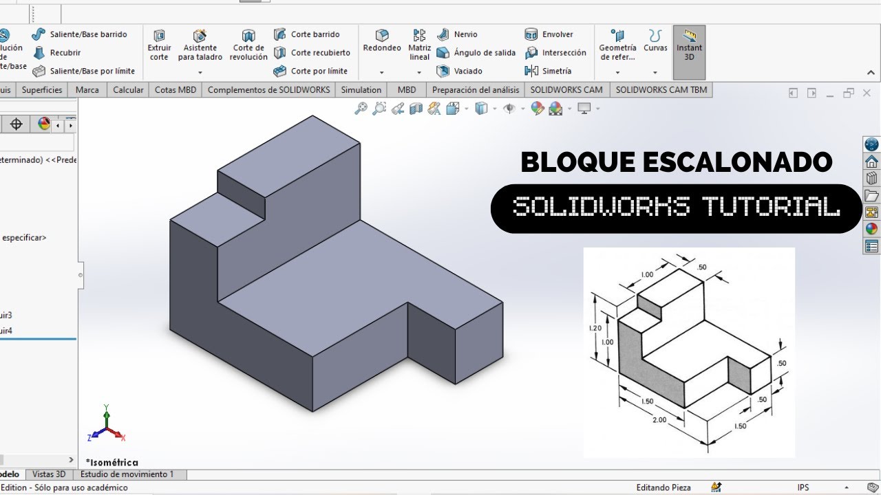 💪PIEZA ESCALONADA EN SOLIDWORKS (PASO A PASO)