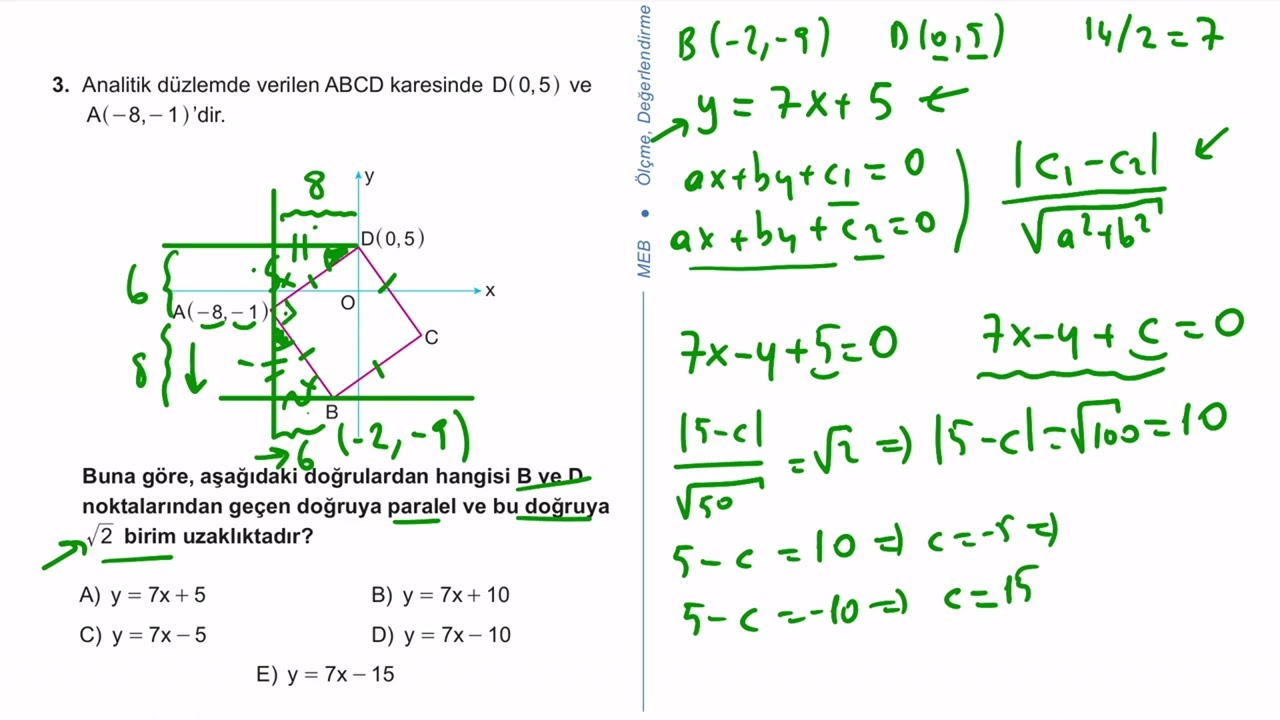 11. Sınıf Matematik Kazanım Kavrama Test 14 (Doğrunun Analitik İncelenmesi) Çözümler