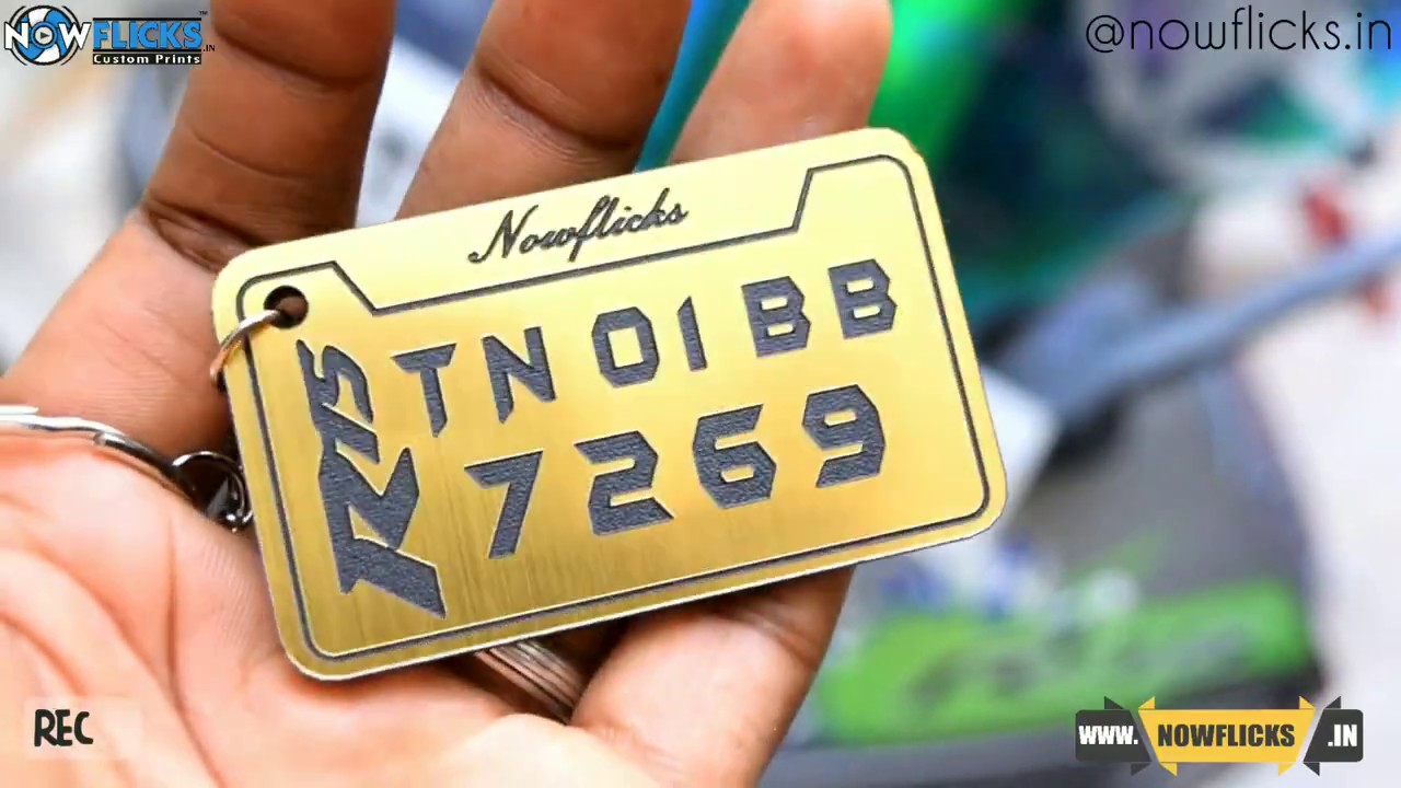 Nowflicks Engraved Number Plate Keychain Gold | Silver Collections