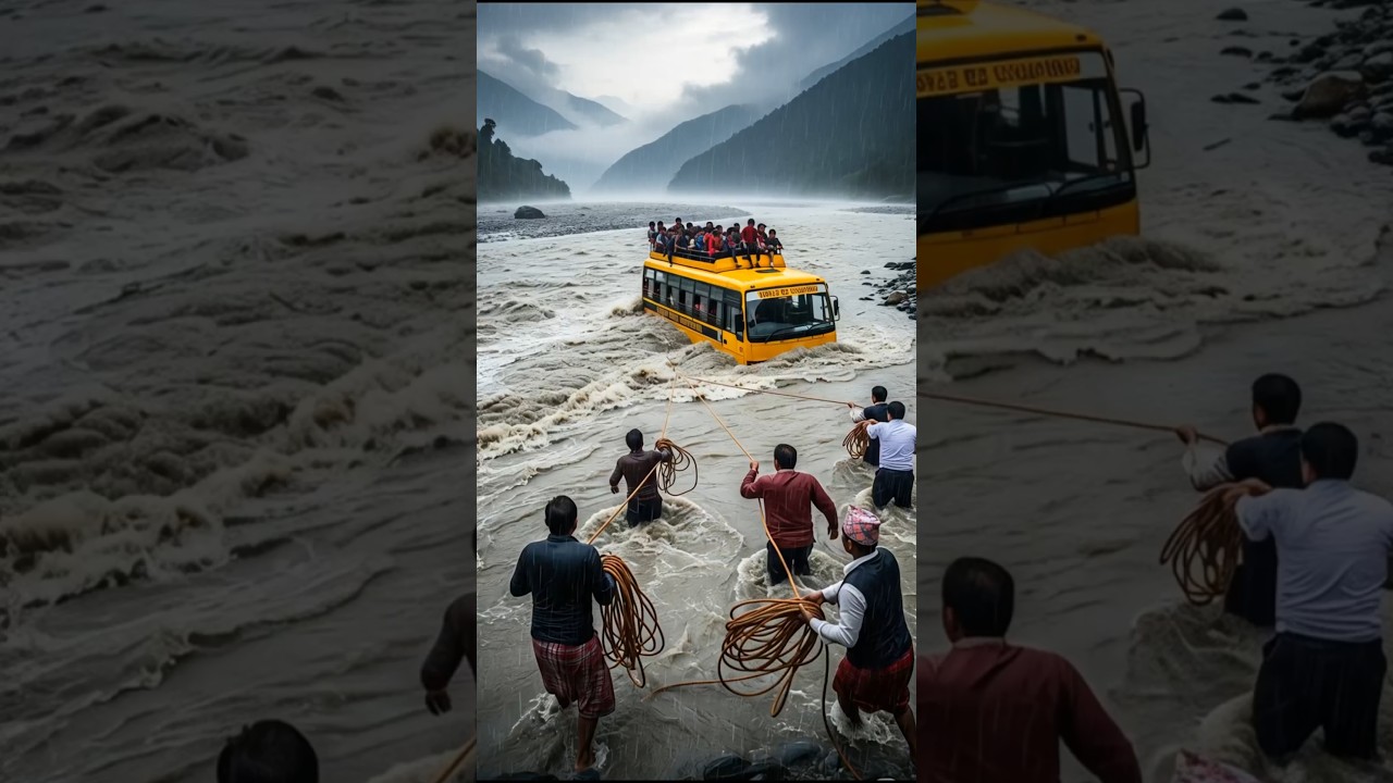 School Bus Swept Away by Flash Flood #shorts #flood #viral #youtubeshorts #disaster #nature #rain