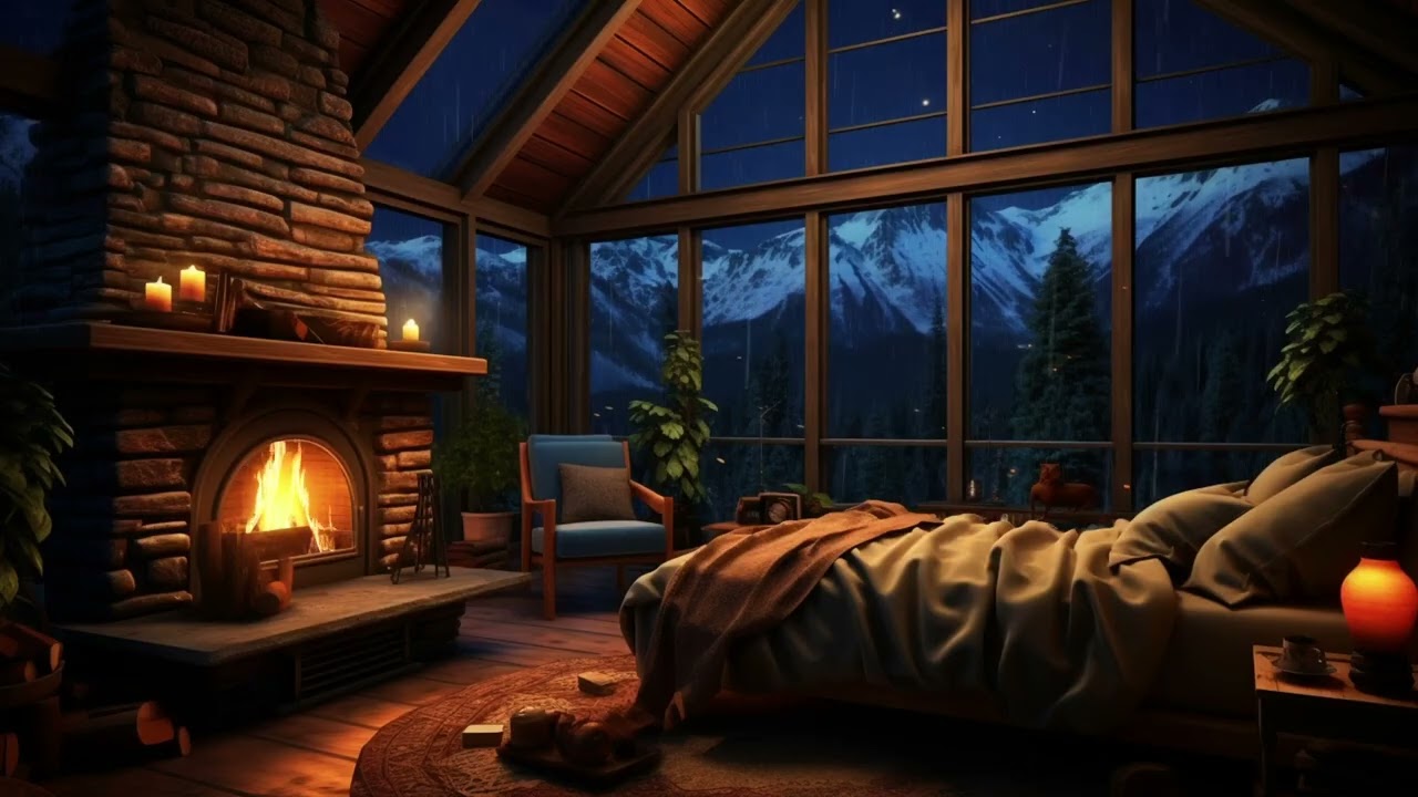 Gentle Rain and Crackling Fireplace 🌧️🔥 Cozy Sleep Ambience for Deep Relaxation
