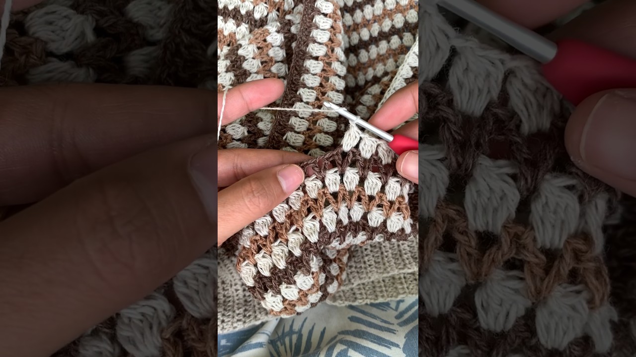 Crochet V stitch and Cluster stitch mixed with three different colors 