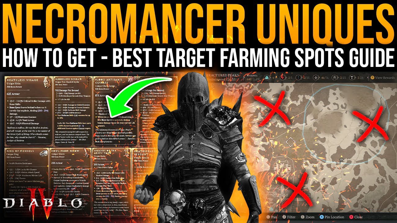 Diablo 4: Best UNIQUE TARGET FARM SPOTS - ALL 8 NECROMANCER UNIQUES & HOW TO GET THEM - Necro Loot
