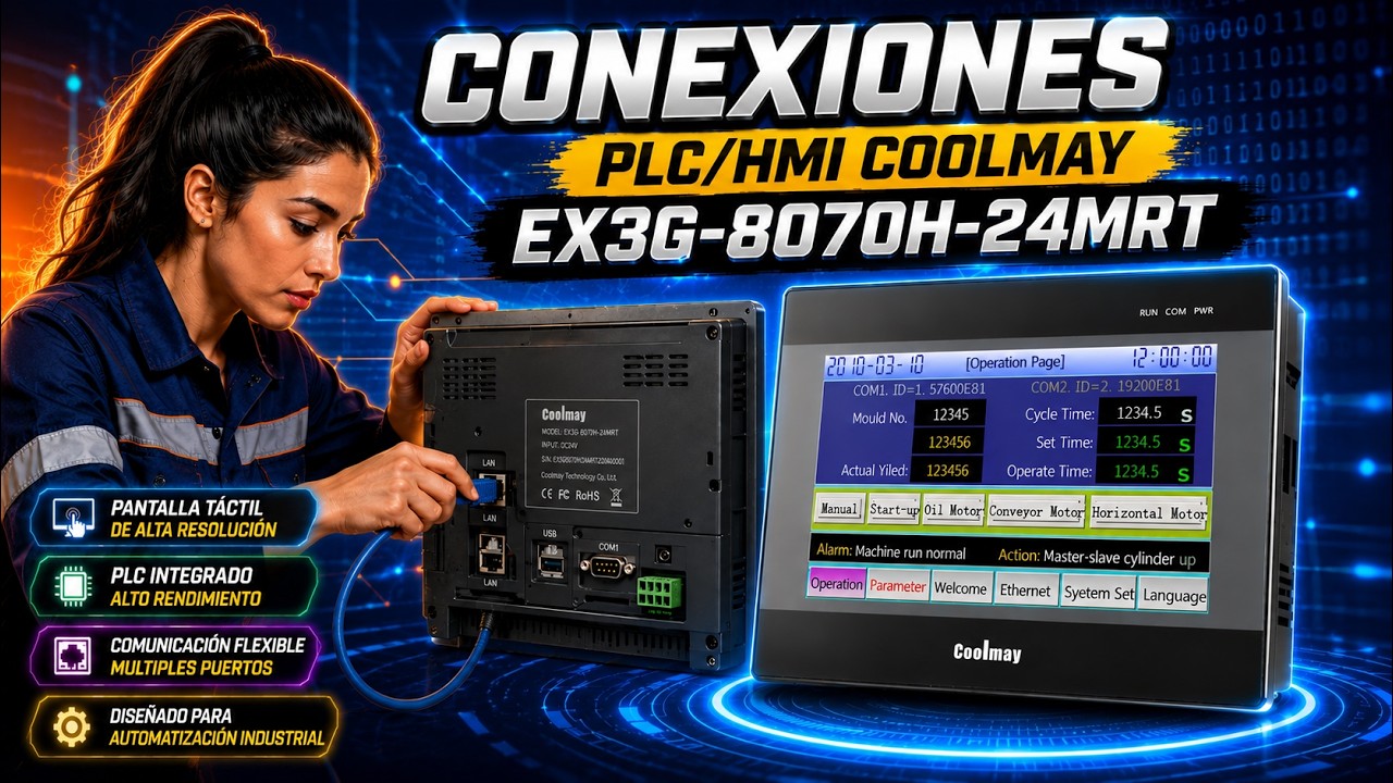 02-PLC/HMI COOLMAY, EX3G-8070H-24MRT, CONEXIONES