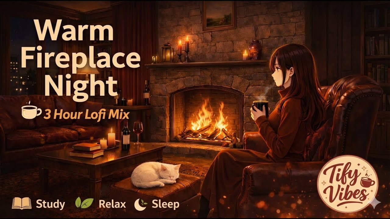 Warm Fireplace Night — 3 Hour Lofi Mix (Study / Relax / Sleep) | Tify Vibes