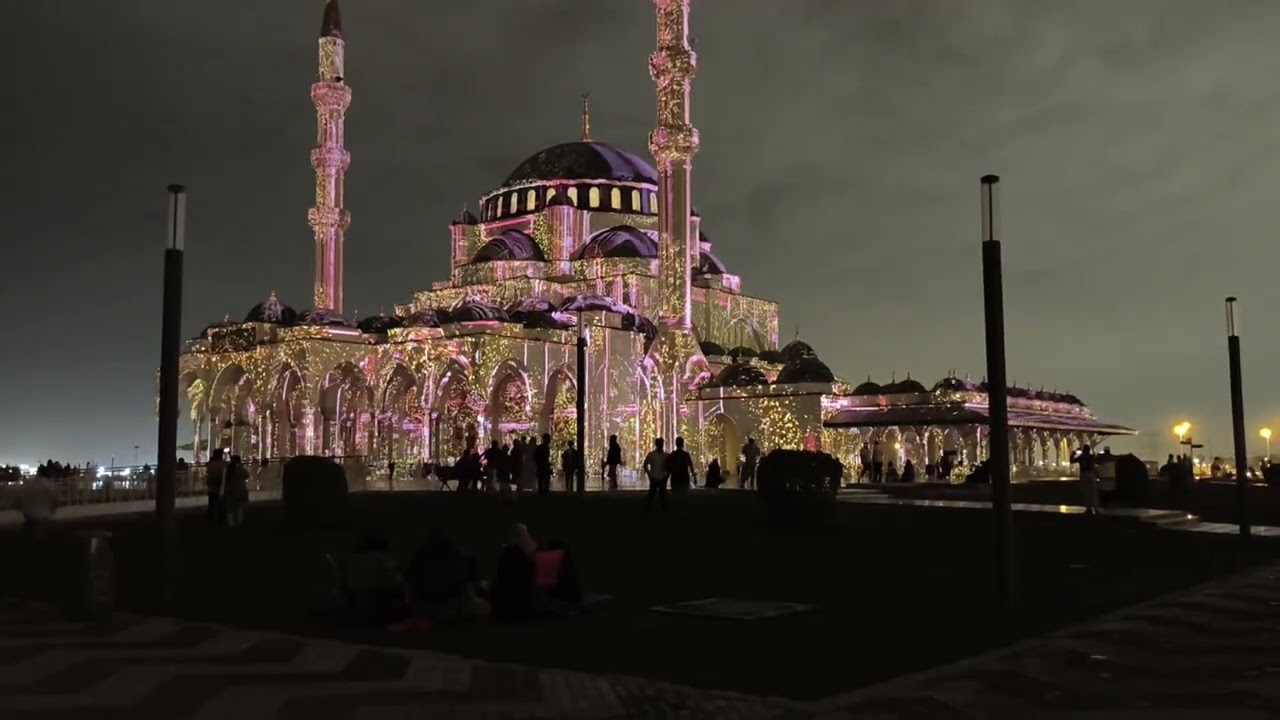 Sharjah Grand Mosque at Night: A Golden Masterpiece! ✨