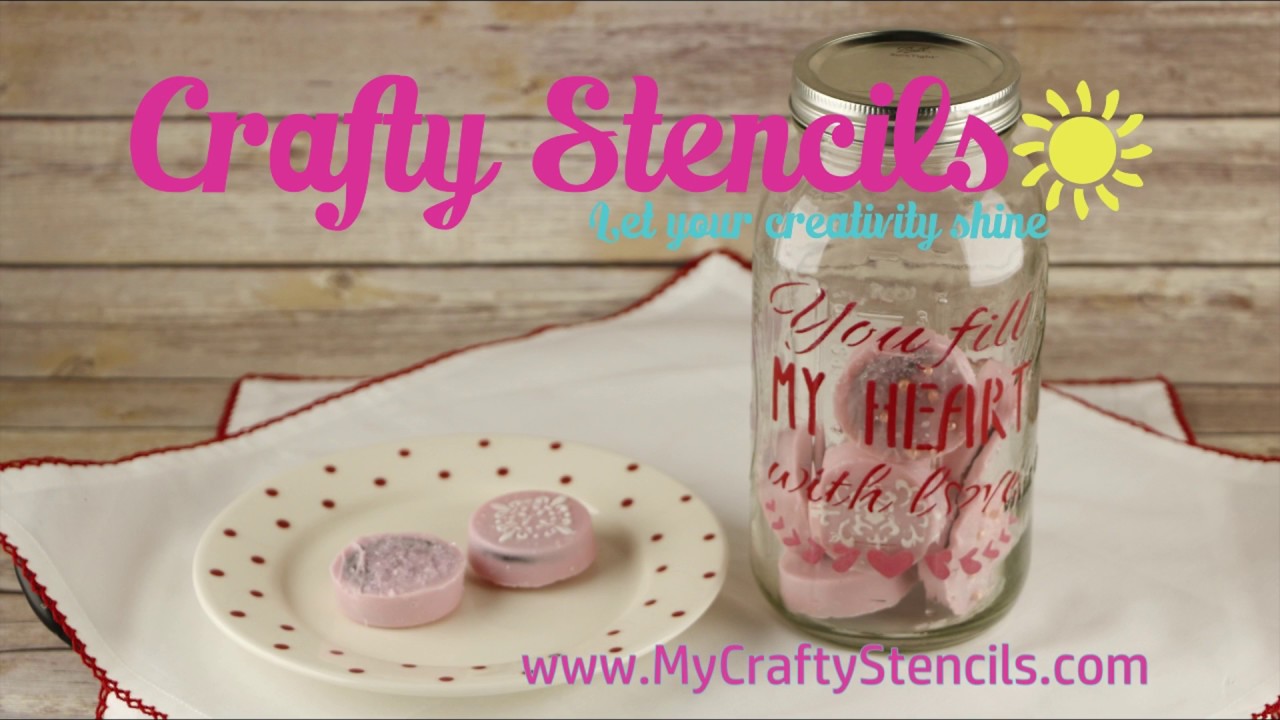 Stenciled Valentine's Day Cookie Mason Jar