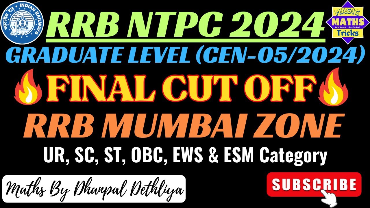 RRB NTPC 2024 Graduate Level Final Cut Off🔥| RRB Mumbai Zone| Cut Off After Typing & Psycho Test💯