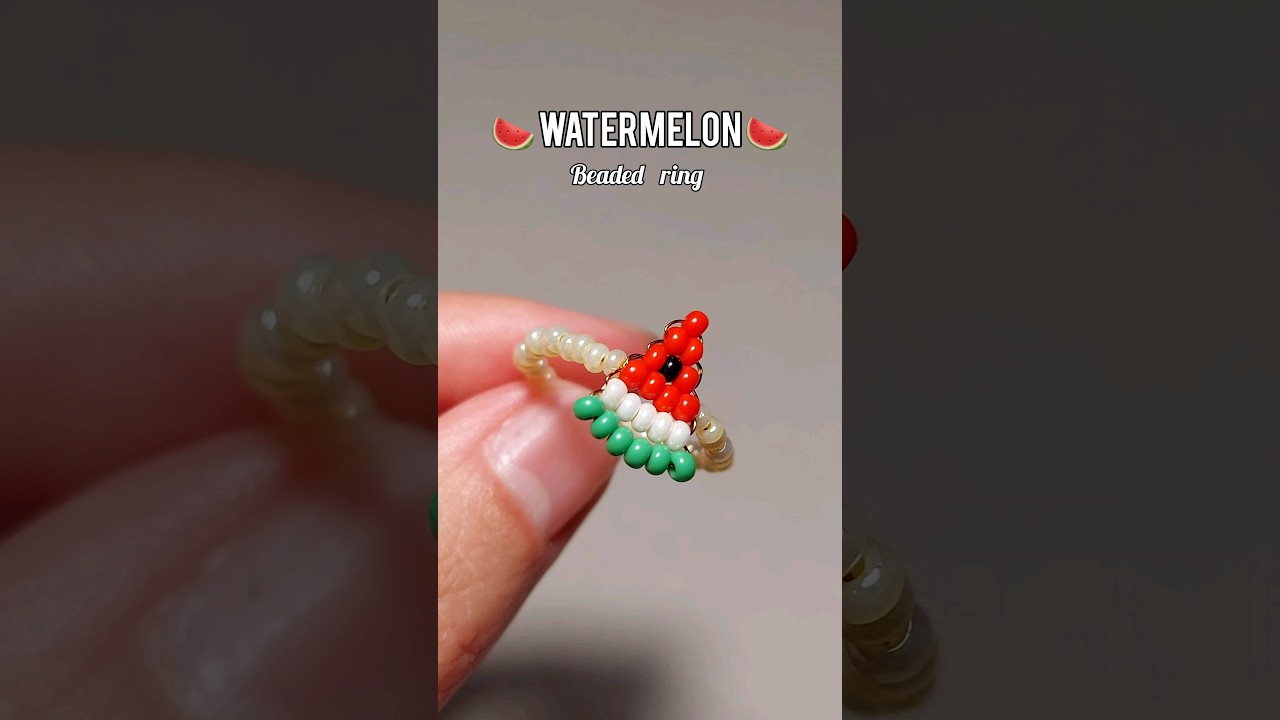 DIY watermelon beads ring 🍉 #beads #beadwork #artideas #diycraft #الخرز