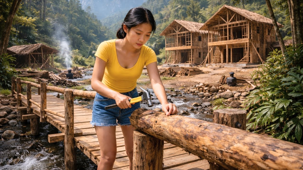 A Young Girl Builds a Sturdy Wooden Bridge to Complete the Entrance to Her Home in 72 Hours