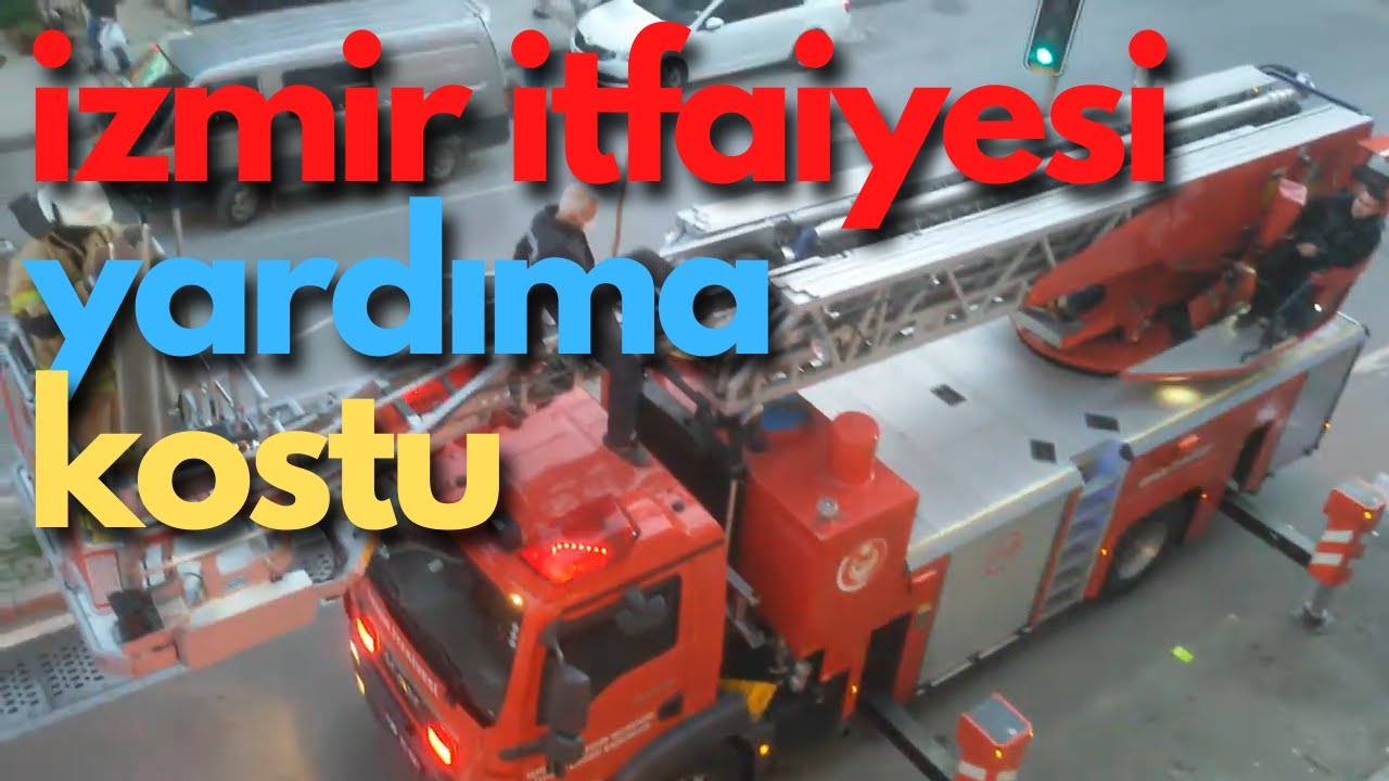 İzmir itfaiye fırtına soğukta vinç ile çalışıyor