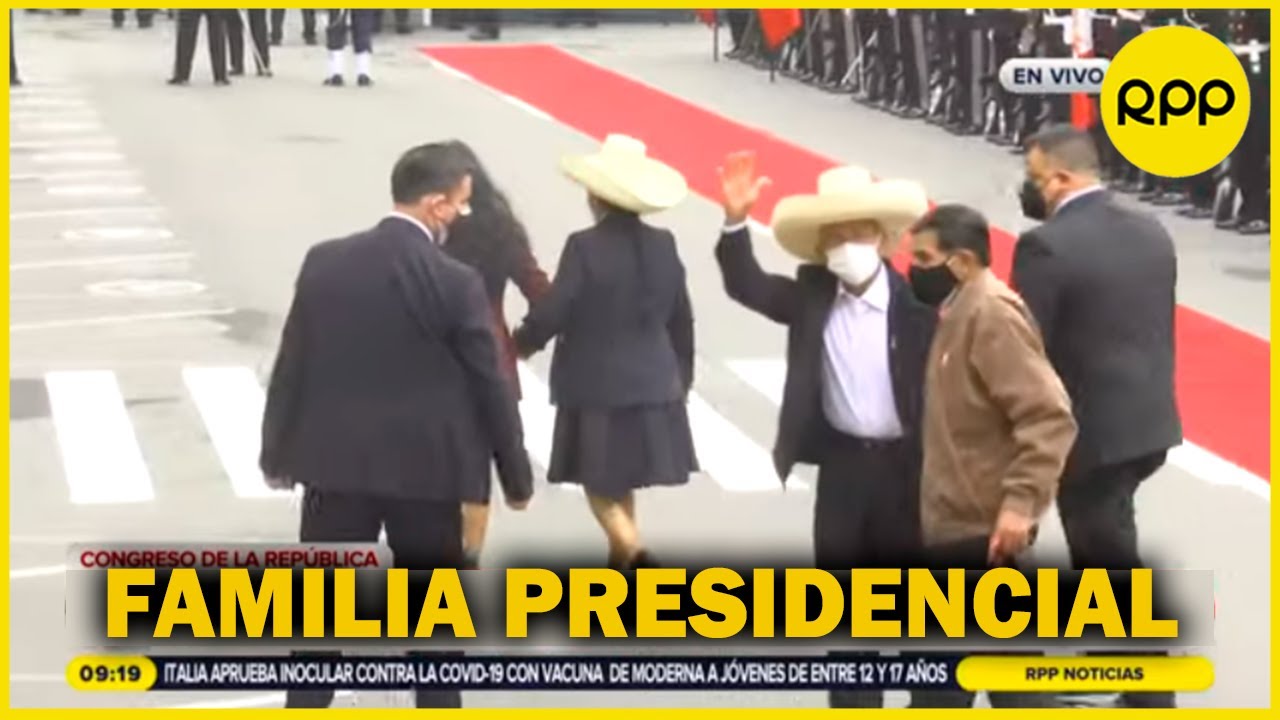 Familia de presidente Pedro Castillo llegan a sesión solemne en el Congreso