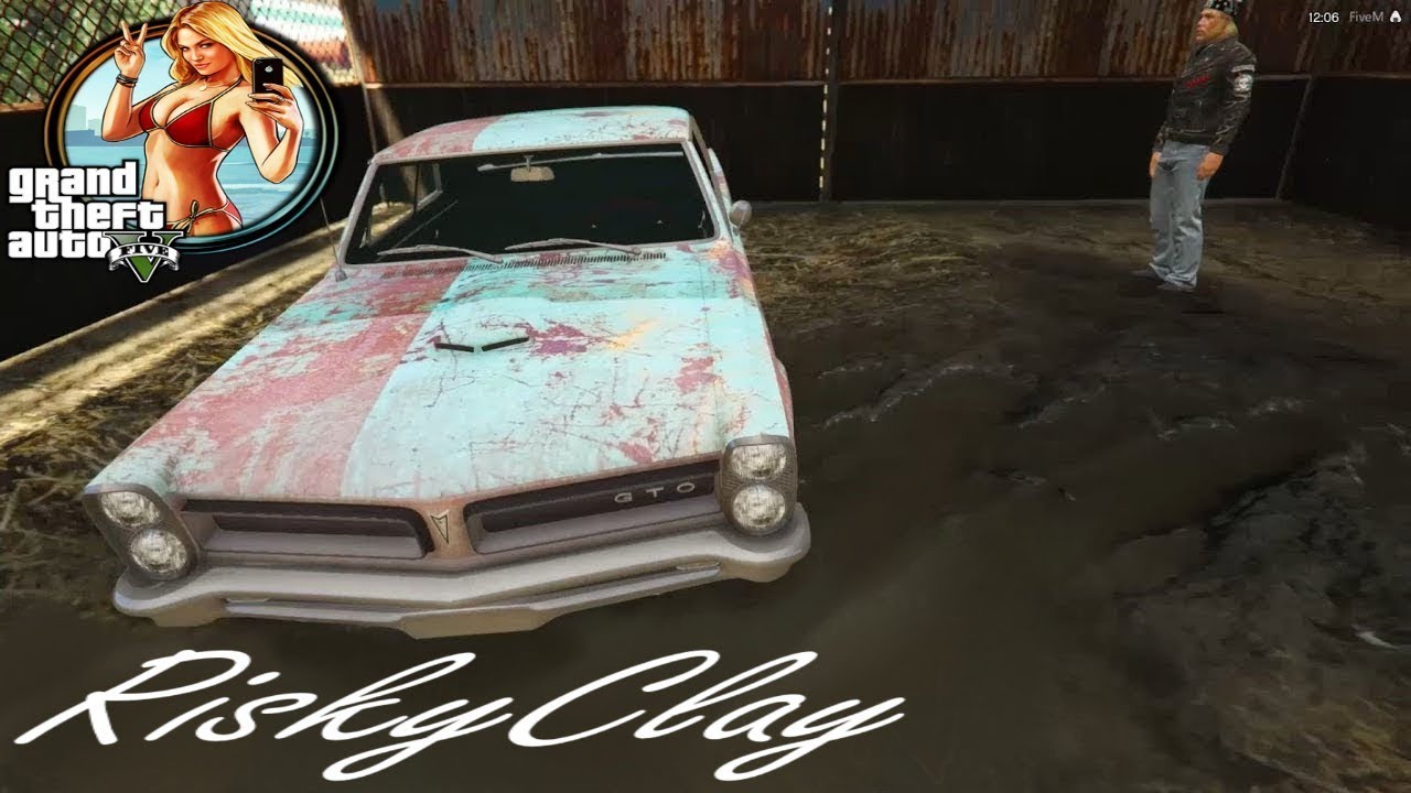 GTA-5, RP.RiskyClay. Risky, и Бак едут на мотоцикле, пробегают через амбар и находят 65 GTO (Восс...
