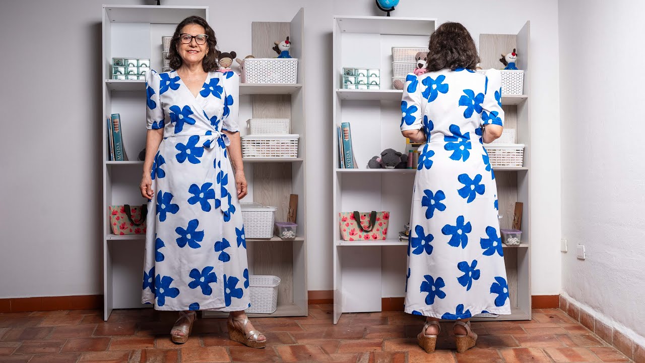 Vestido cruzado con manga globo