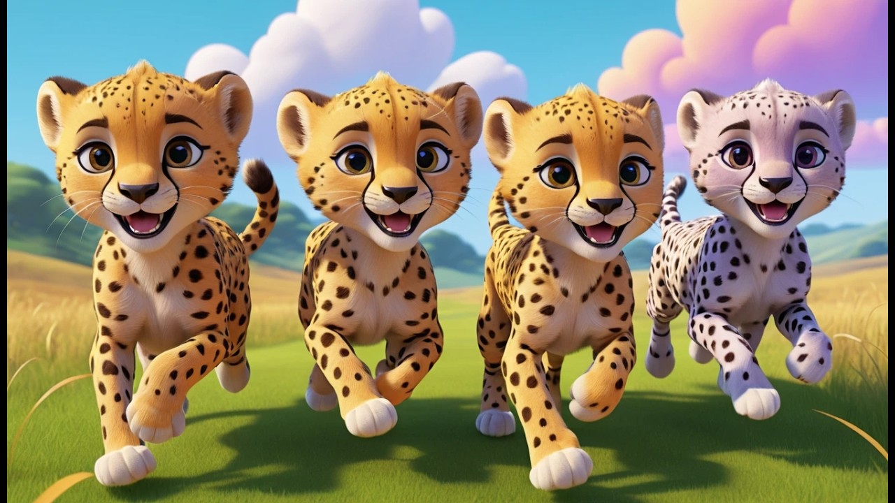 Five Little Cheetahs Run Run Run | Fast Animal Song & Counting Rhyme for Kids