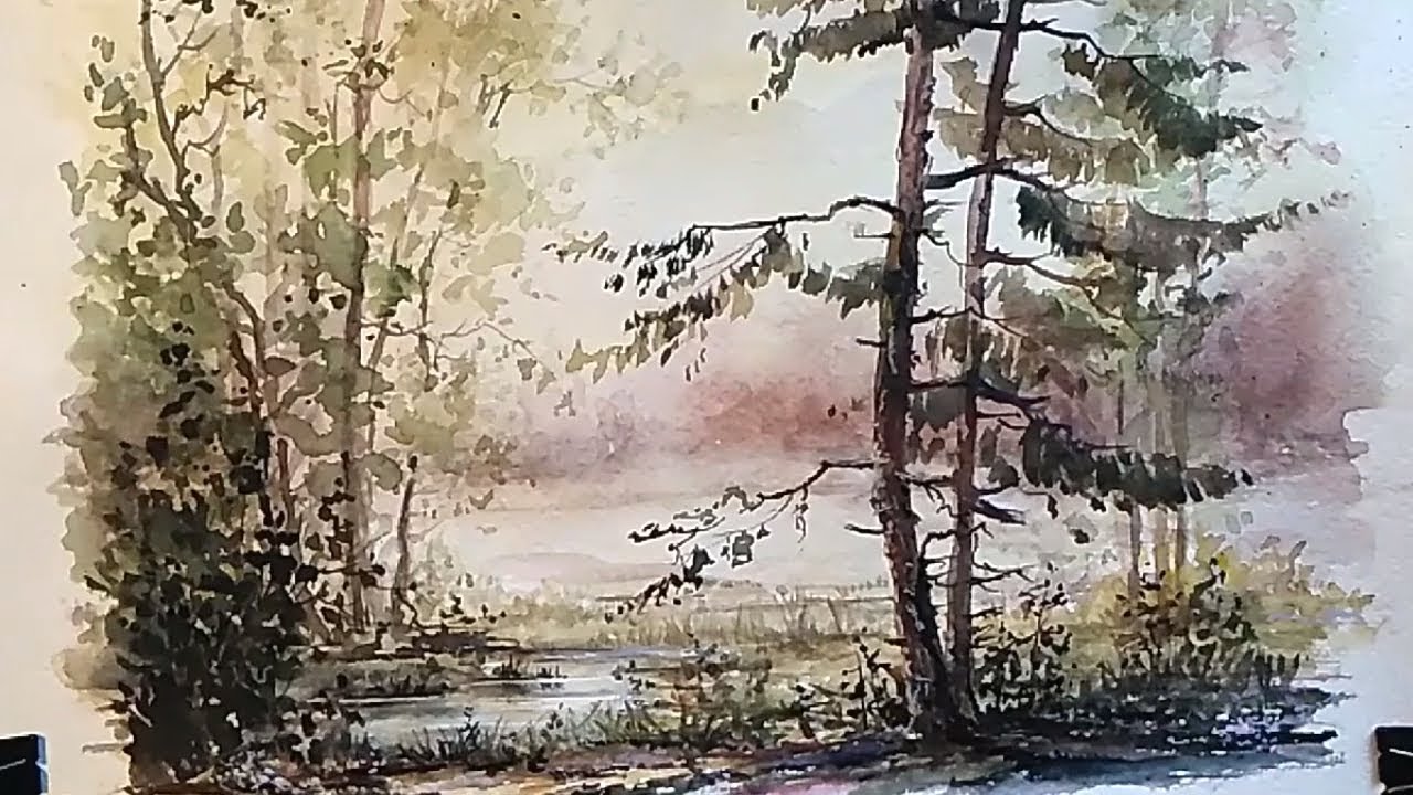 Акварельный Реализм. Рисуем Красивый Лесной Пейзаж