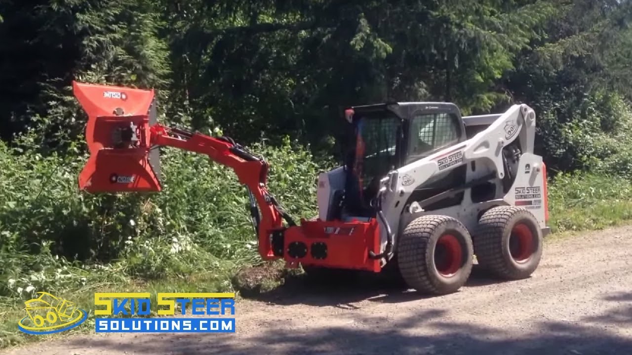 Bobcat Mounted Roadside Mower System demonstration - Raptor boom arm system w/ a Cyclone Mower head