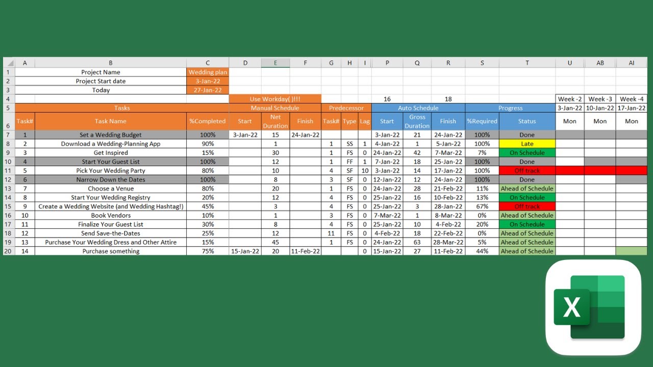Шаблон управления проектами для Excel
