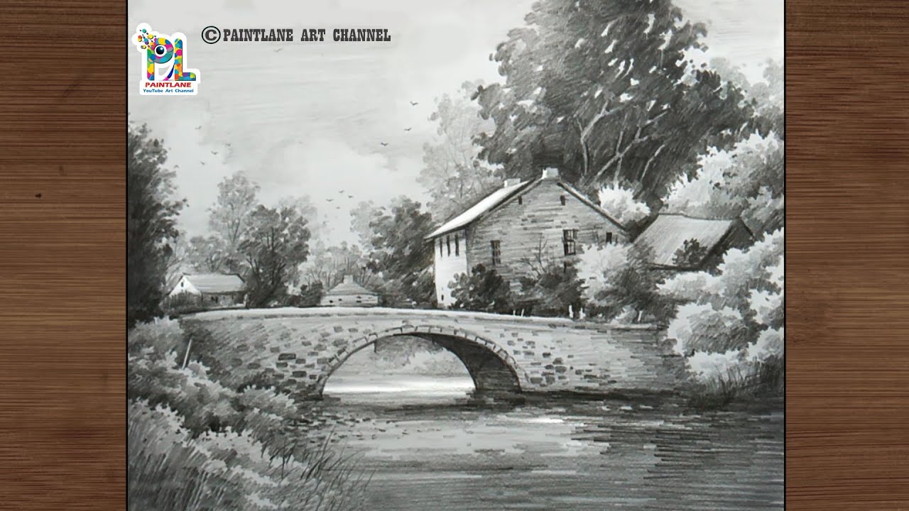 Beautiful morning landscape drawing and shading by PAINTLANE || Pencil art