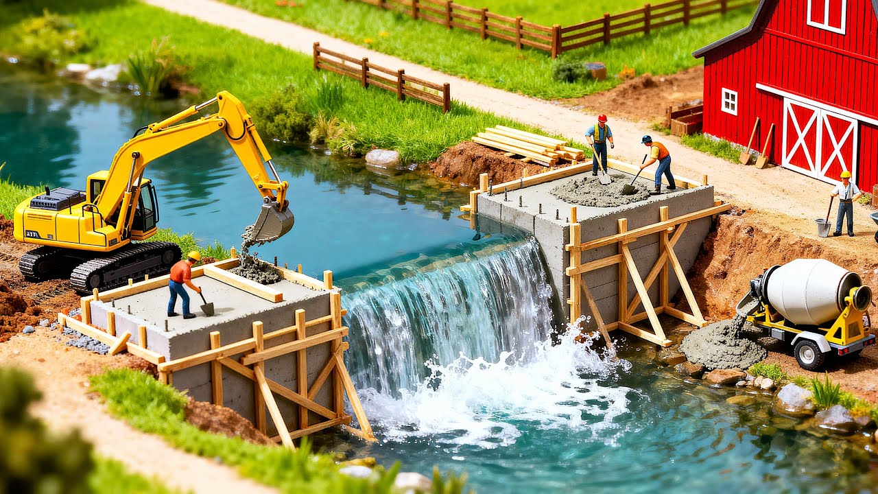Building a Miniature Farm Barn Dam 🏡Tiny Water Control Project