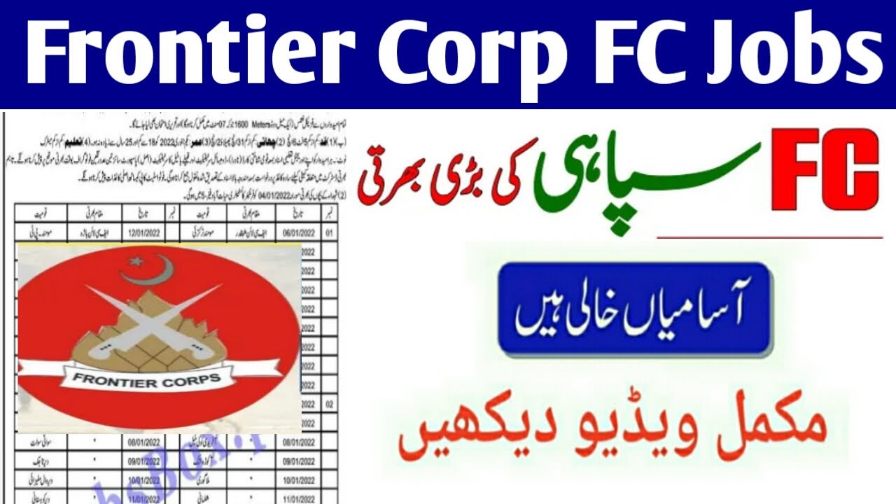 Frontier Corps FC KPK Jobs 2022 Advertisement