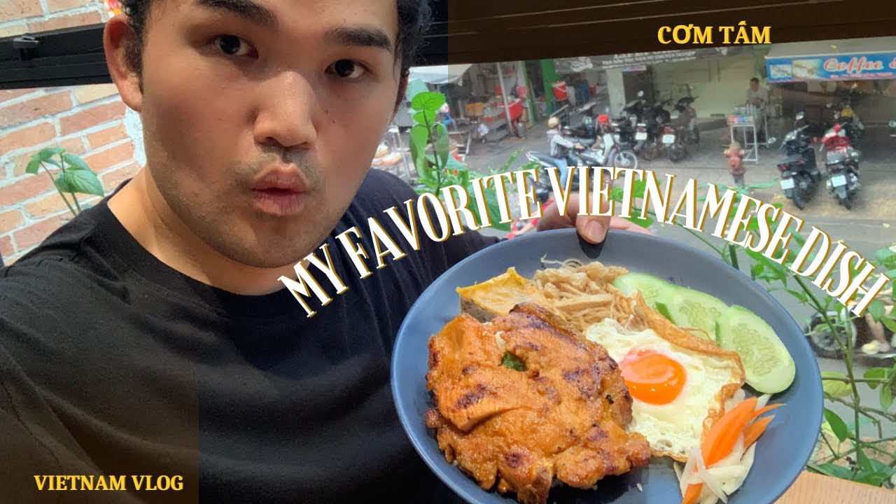 Delicious Vietnamese broken rice ( Cơm tấm)  and Buying flowers at street food alley in Vietnam