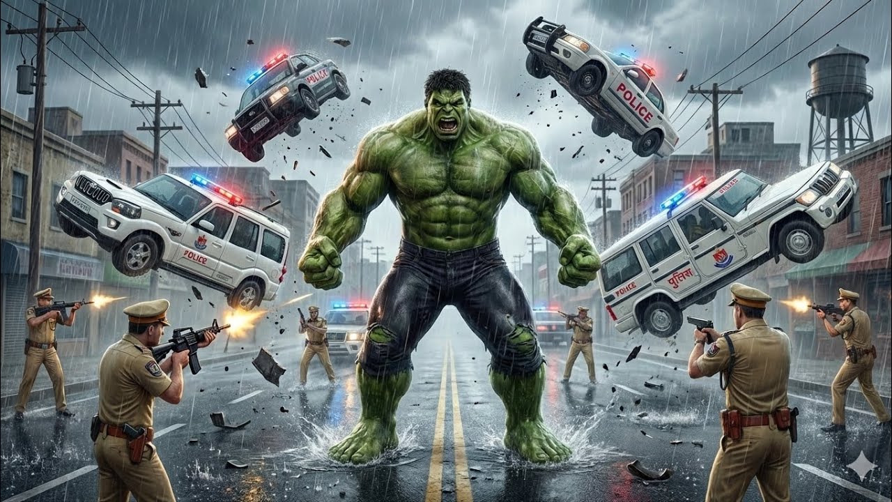 HULK VS INDIAN POLICE - CITY BATTLE! | FLYING TRACTOR & POLICE CAR STUNT | GTA V MODS
