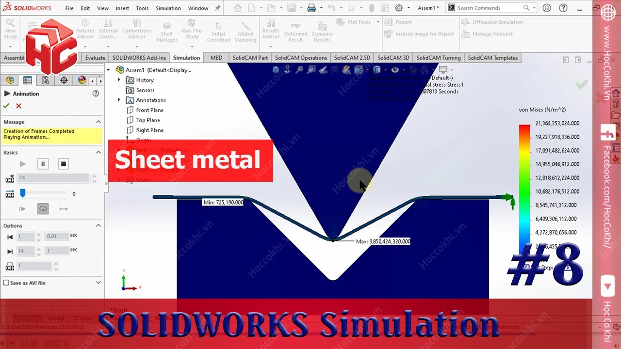 [hoccokhi] SOLIDWORKS Simulation 08: mô phỏng quá trình chấn kim loại tấm trong Solidworks