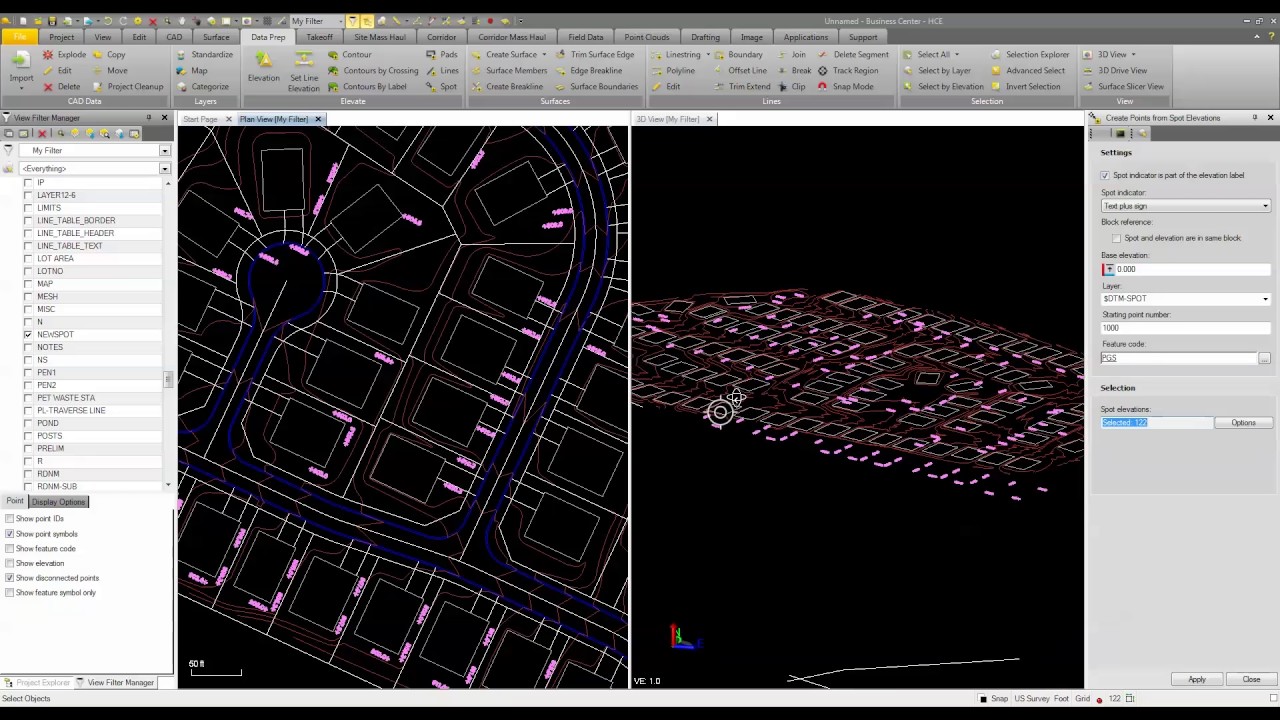 Trimble Business Center - HCE: Points from Spots