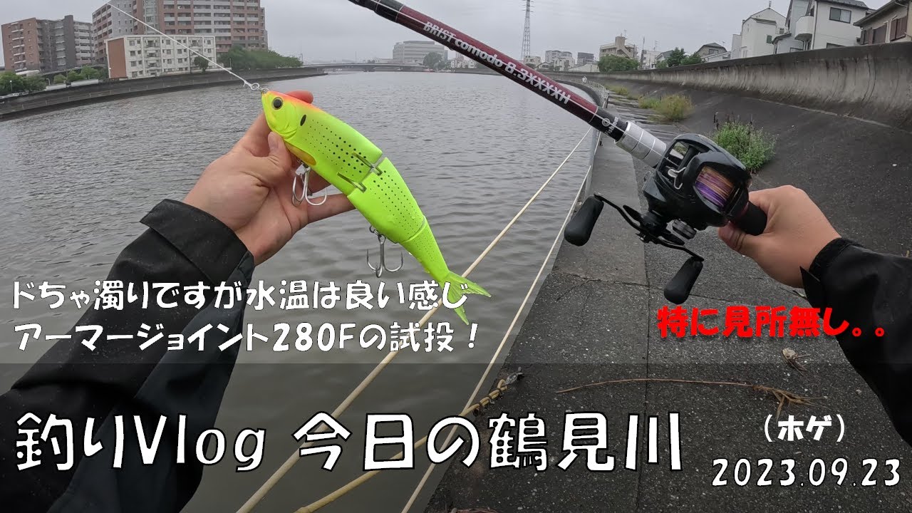 シーバス釣りVlog 今日の鶴見川 2023年9月23日（ホゲ）アーマージョイント280Fの試投