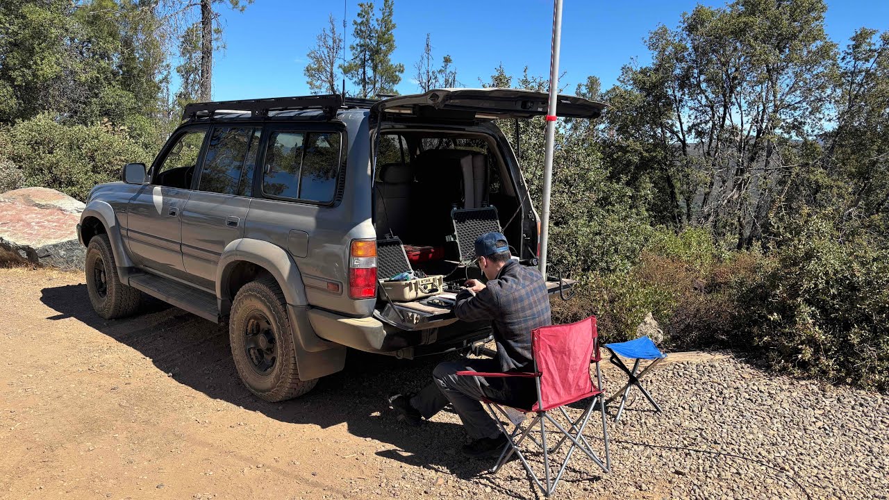 POTA kite antenna ham radio Land Cruiser