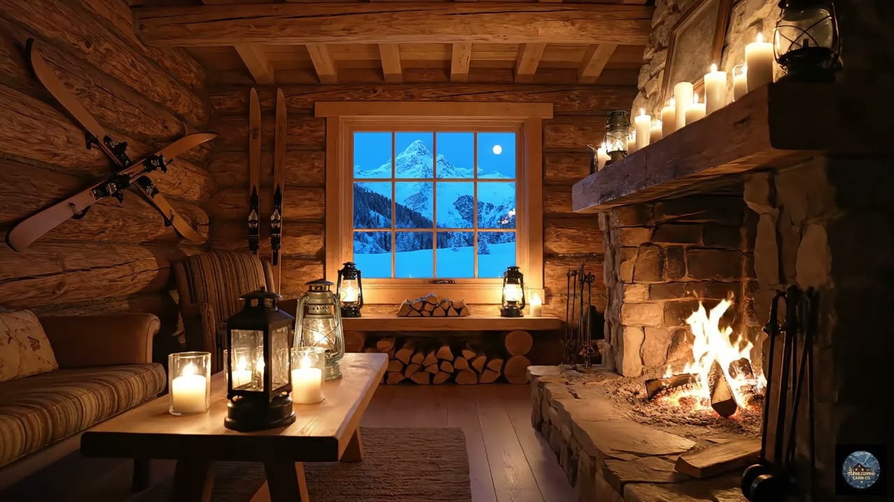 Cosy Log Cabin Ambience 🔥 Crackling Fire & Candlelight for Relaxing Winter Nights