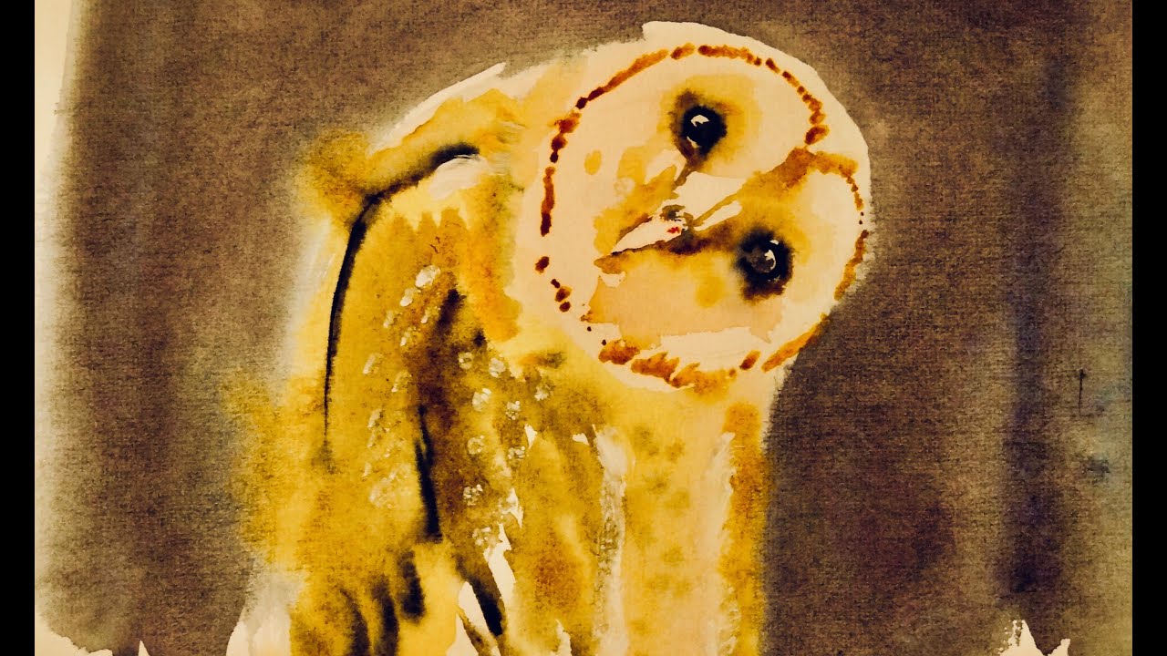 Aquarelle de nuit : Gros plan sur une chouette