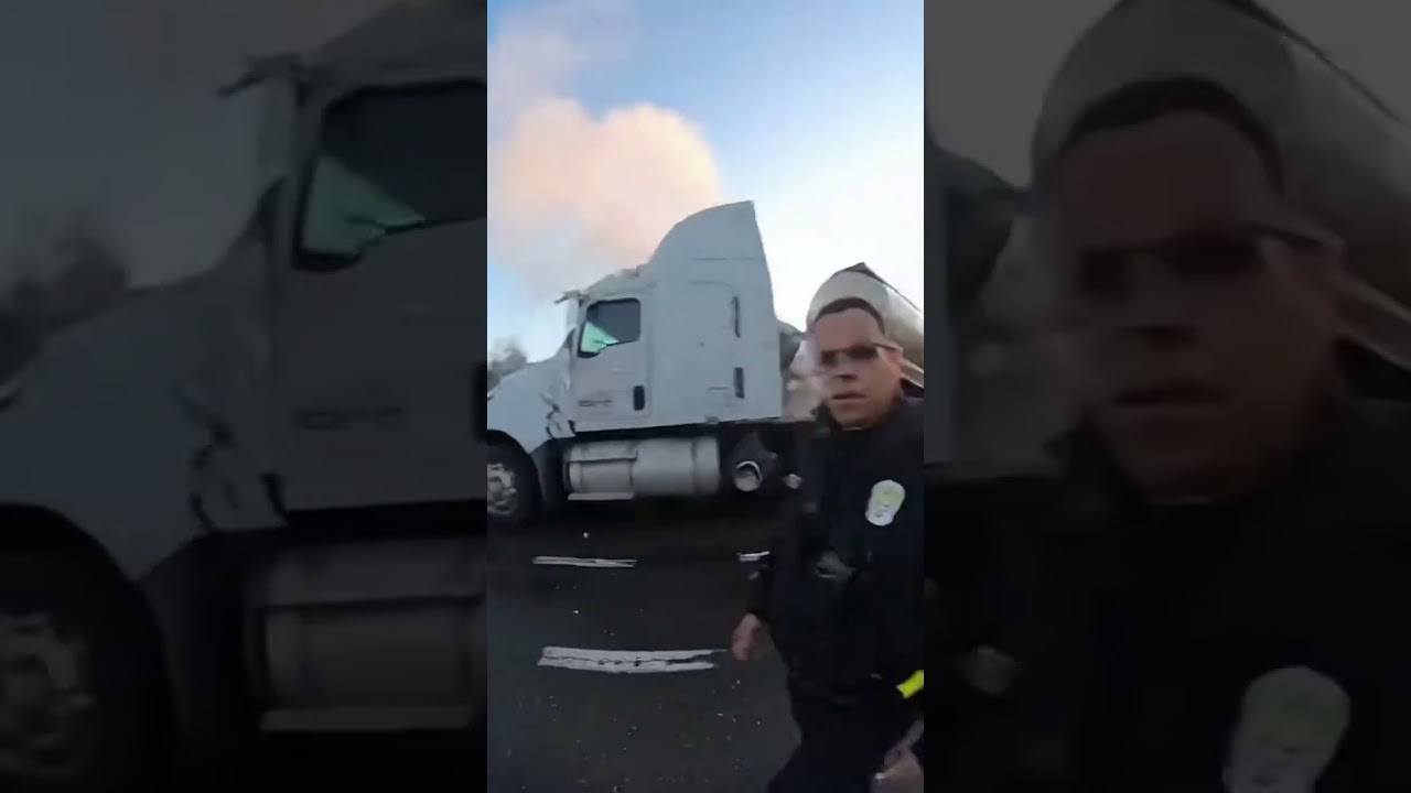Tanker Jackknife at Off-Ramp 😱🚛 #shorts #bodycam