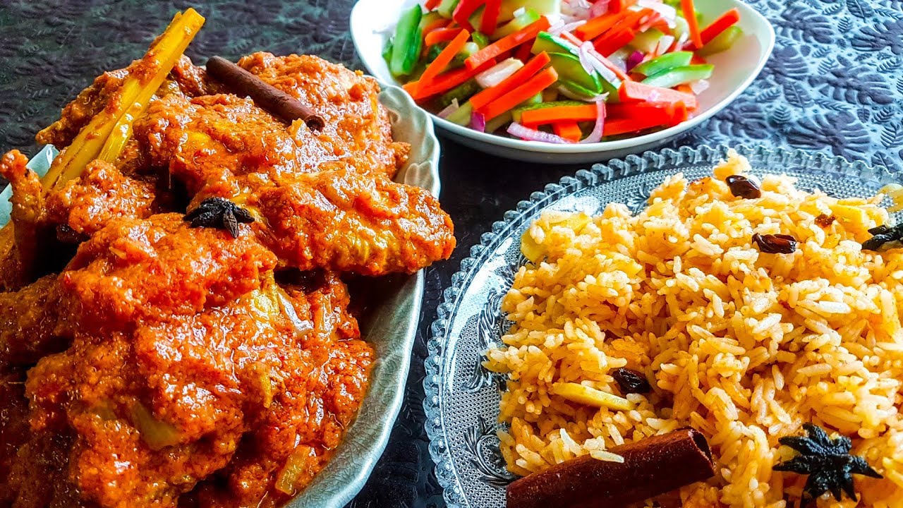 Resepi Nasi Tomato | Ayam Masak Merah Kenduri | Acar Jelantah (Tomato Rice & Masak Merah Chicken)