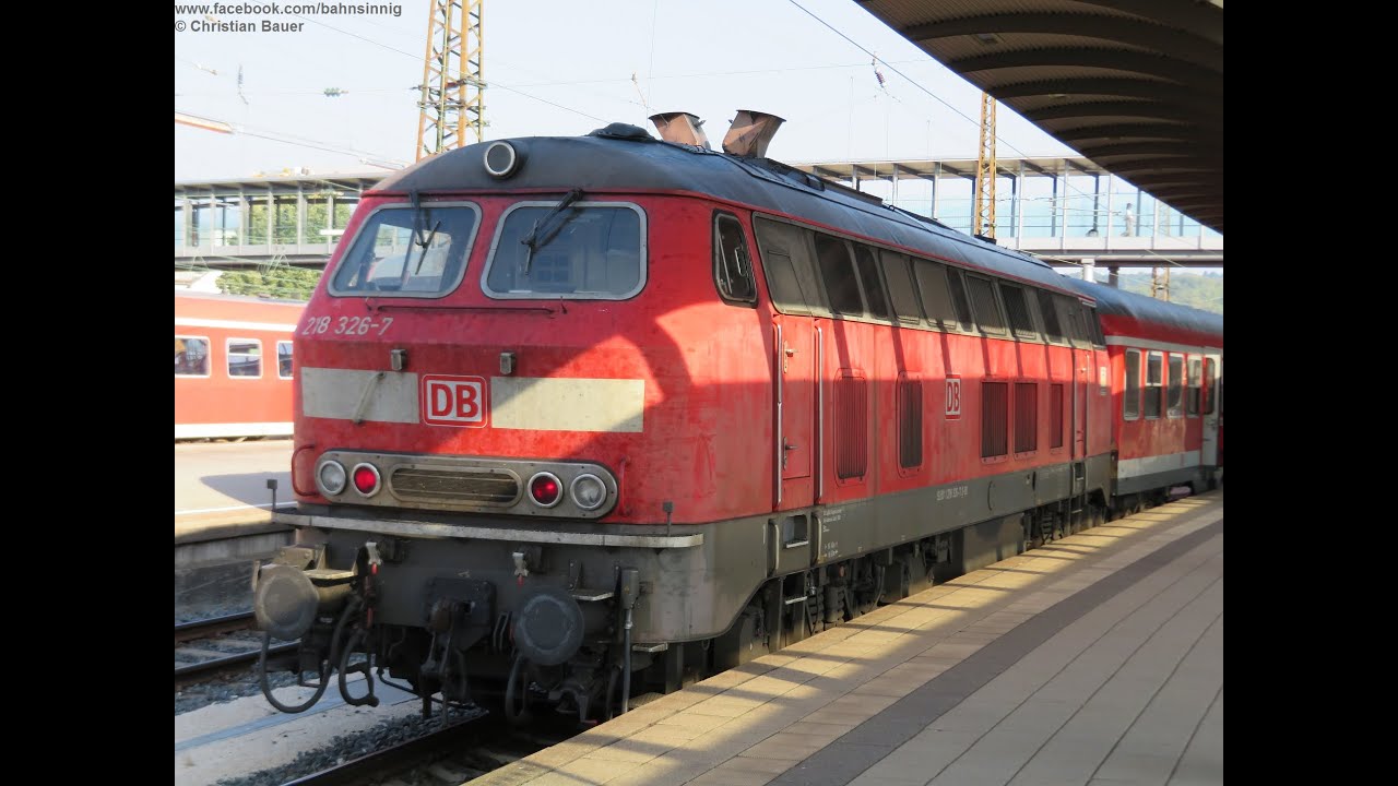 Diesellok 218 326 (mit TB 11 abgasopt.): Motorstart und Ausfahrt aus zwei Perspektiven