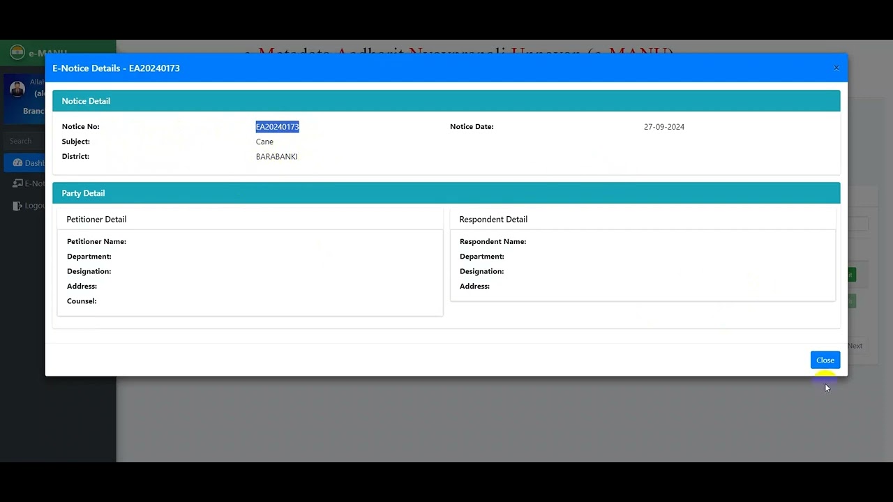 File e-Notice at e-MANU (New Version)-2 ||  e-MANU (नया संस्करण) में ई-नोटिस दाखिल करें-2