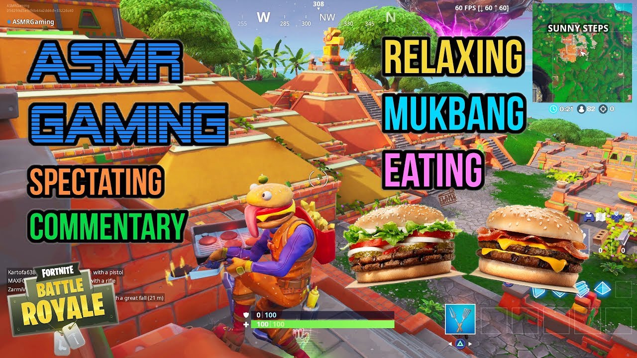 ASMR Gaming | Fortnite Mukbang Eating Burger King Hamburgers Commentary 먹방 🎮🎧 Relaxing Whispering😴💤