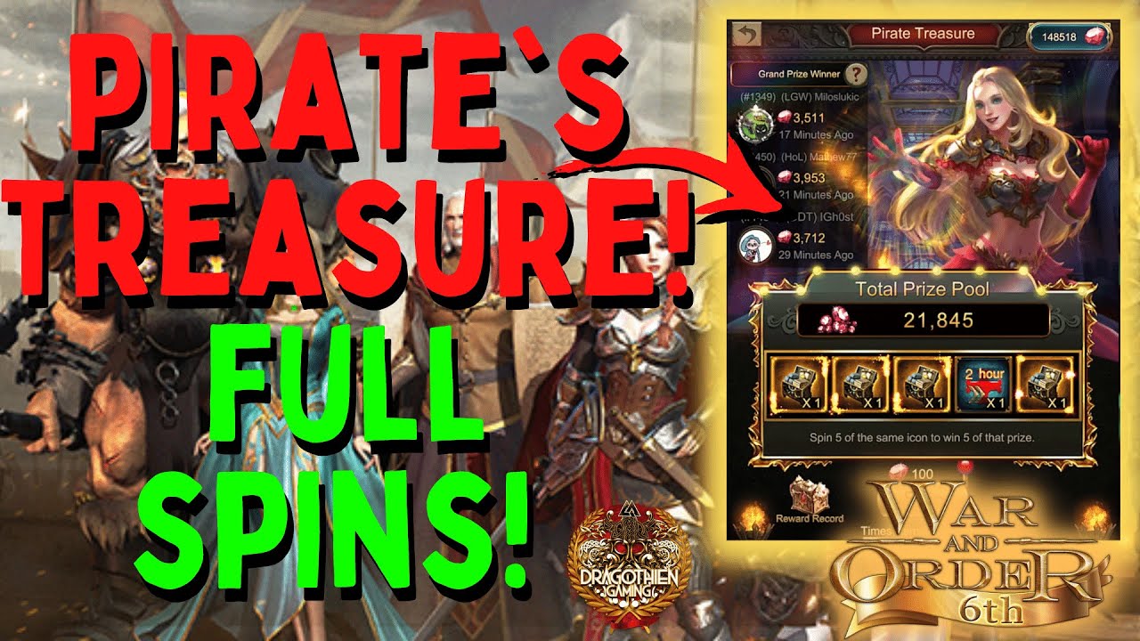 War and Order - 65000 GEMS Pirate's Treasure Event! 1k Gems Per Spin!
