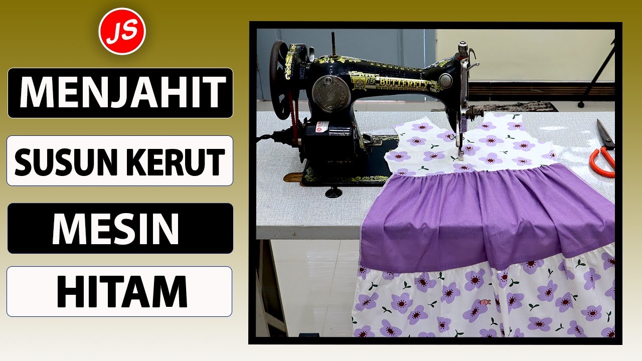 Menjahit Gamis Susun Kerut Pada Mesin Hitam