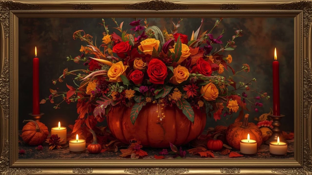 Pumpkin & Floral Autumn Art  4K Halloween Slideshow for TV