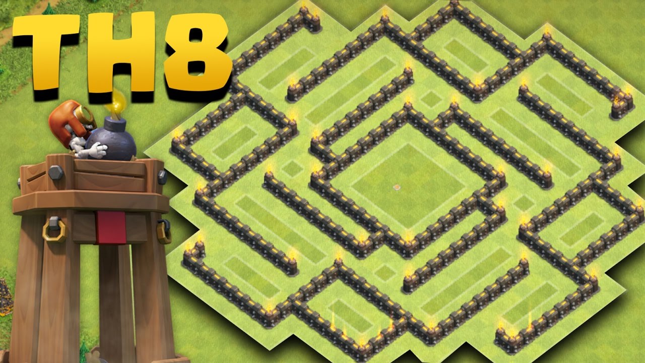 Town Hall 8 Best Farming Base New Update *BOMB TOWER* (TH8 Hybrid Anti Dragon, Anti Giant)