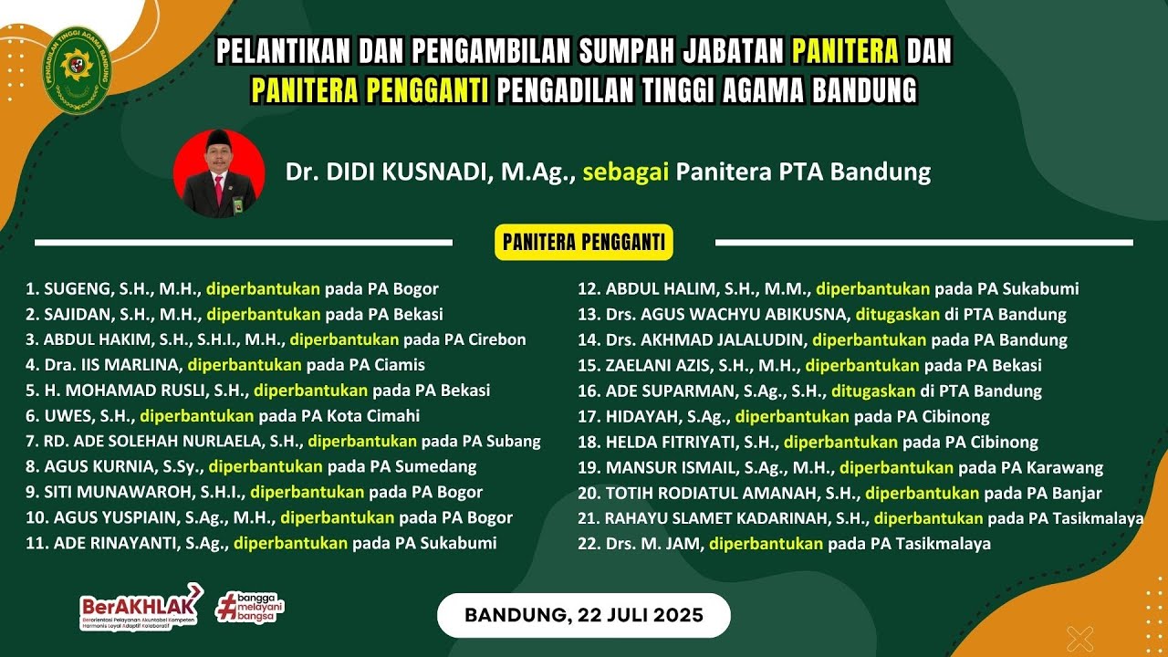 Pelantikan Panitera dan Panitera Pengganti Pengadilan Tinggi Agama Bandung