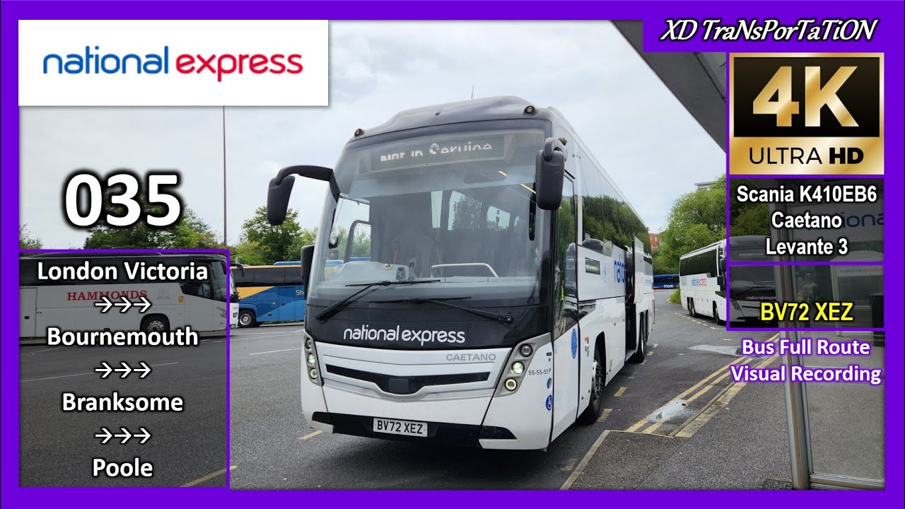 [National Express] 035 ~ London Victoria ➝ Poole, Seldown Coach Station (via Bournemouth)【4K】