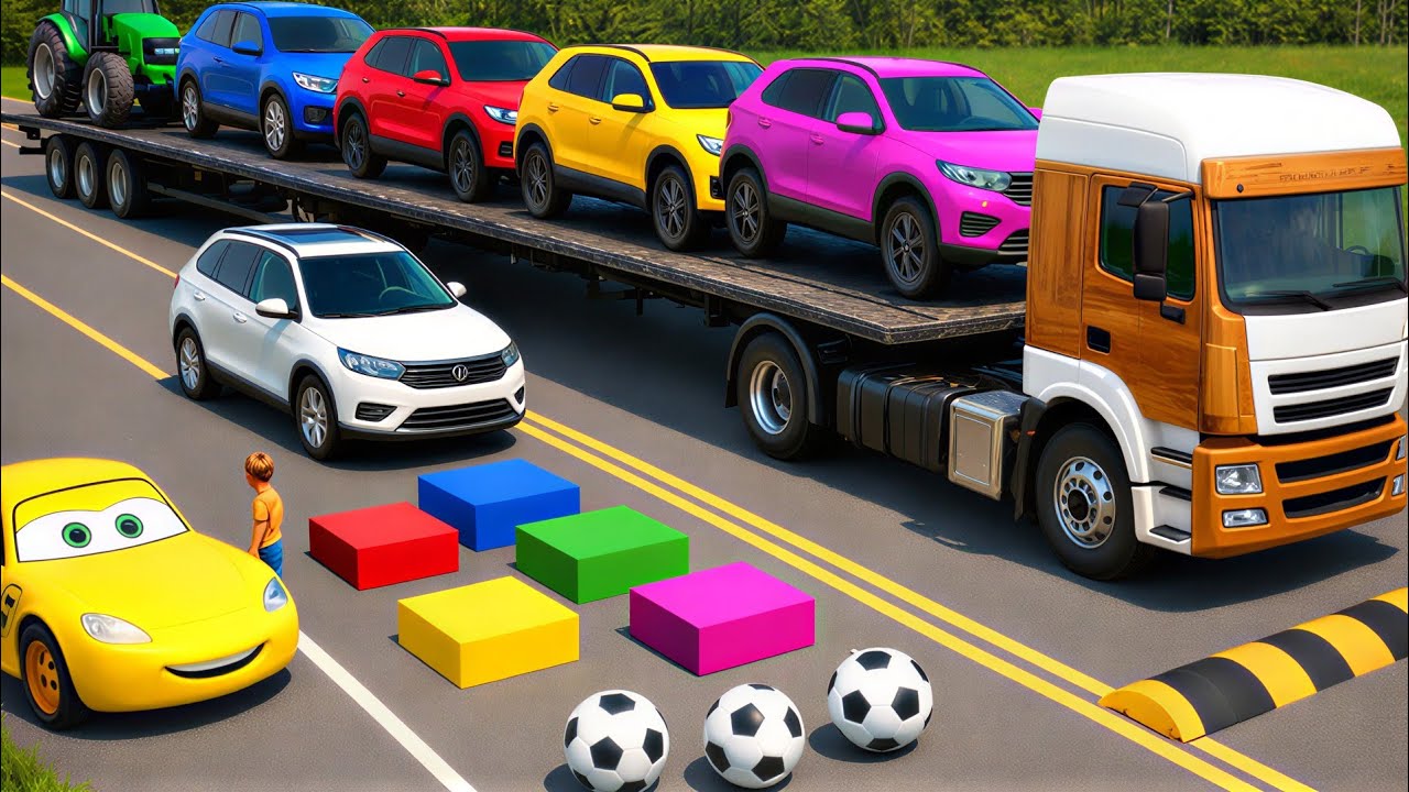 Double Flatbed Truck  / Transportation with Truck / MCQUEEN vs 7Car #63 / BeamNG Gao Drive