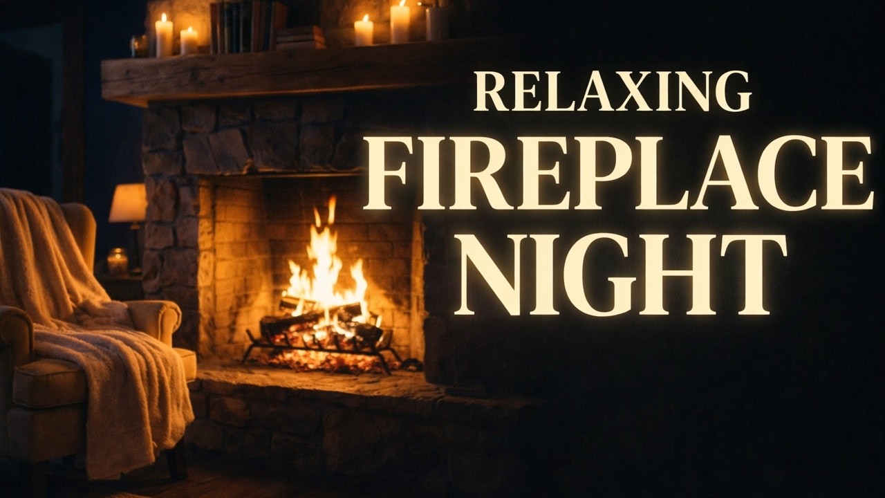 Relaxing Fireplace Night 🔥 Burning Wood Sounds for Sleep & Study