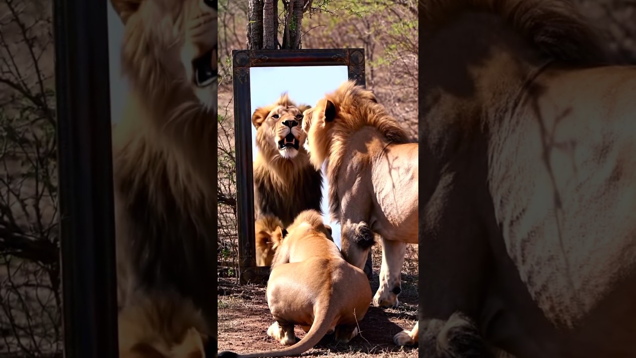Mirror Prank on a Lion 🦁  Hilarious Reaction #lion #animals #wildlife