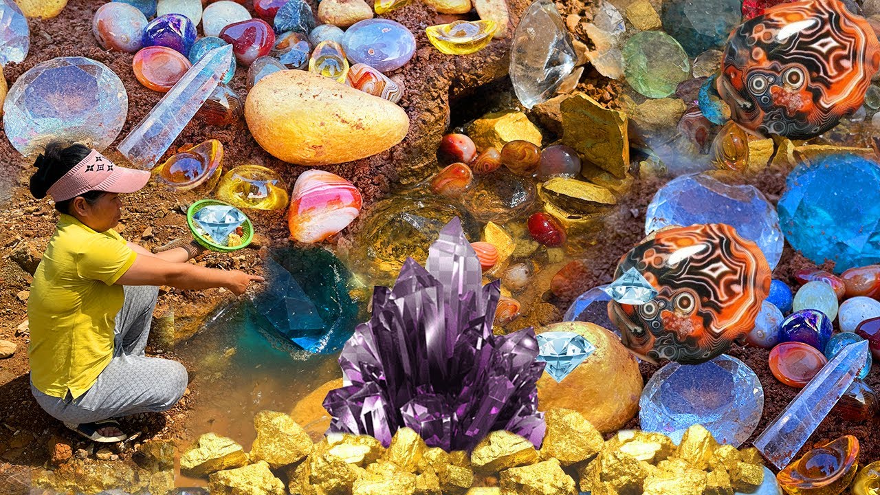 Great Finding Natural Gold, Diamond Amethyst. Diamonds, Quartz Crystal at the gold zone