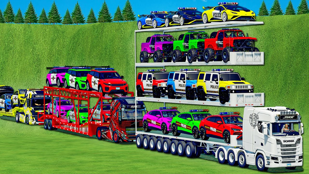DELIVERING POLICE CARS, FIRE DEPARTMENT, AMBULANCE WITH POWER TRUCKS! FS 25